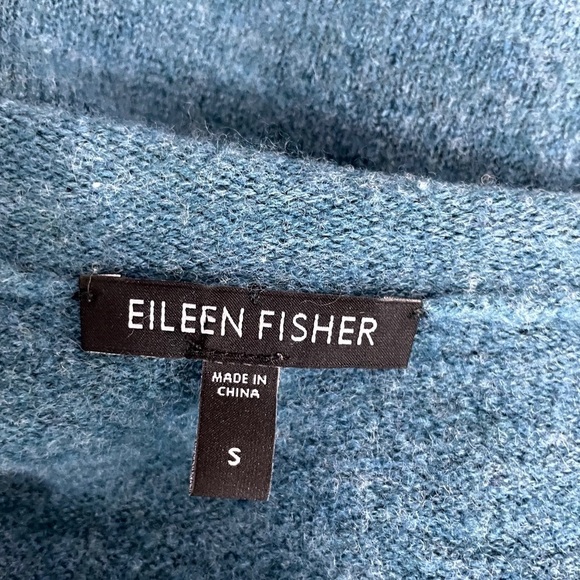 Eileen Fisher Merino Wool Teal Draped Open Front Long Sleeves Sweater Cardigan S - Picture 14 of 16